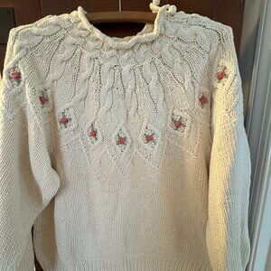 Handknit Chunky Cotton Knit Pullover Sweater Vintage Deans of Scotland Sz L